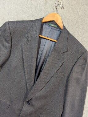 Vintage Franco Tassi Wool Silk Blend Blazer Men's 41R Black Grey Blue Lining